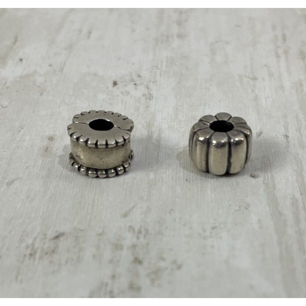 Authentic PANDORA 925 Sterling Silver Beveled Edge Clip & Ribbed Clip Spacers